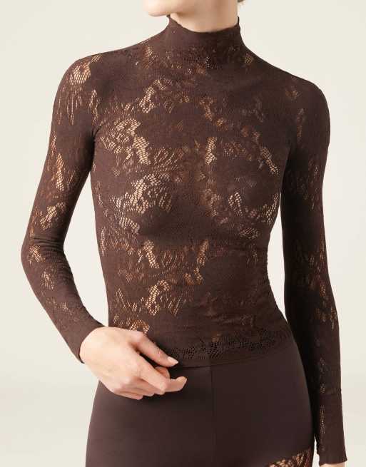 Calzedonia Floral lace top in coffee, 4 of 4