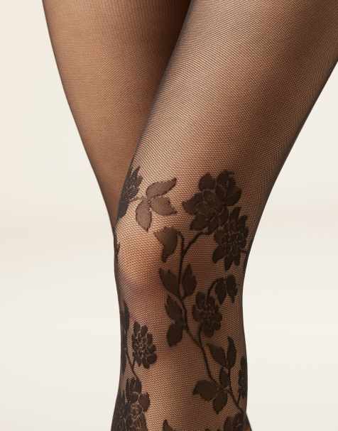 Calzedonia Floral mock over-the-knee tights in black - view 1
