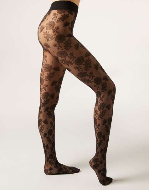 Calzedonia Floral-patterned tights in black - view 1