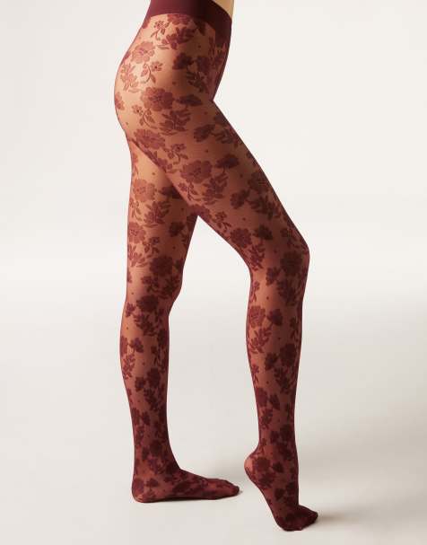 Calzedonia Floral-patterned tights in burgundy - view 1
