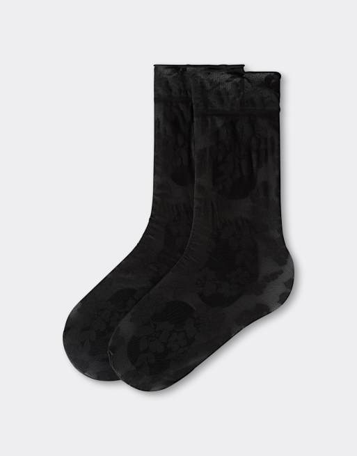 Calzedonia Floral sheer socks in black, 3 of 4