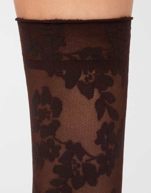 Calzedonia Floral sheer socks in coffee, 3 of 3