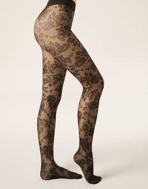 Calzedonia Floral sheer tights in black flower tulle - view 1