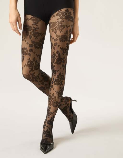 Calzedonia Floral sheer tights in black flower tulle, 2 of 4