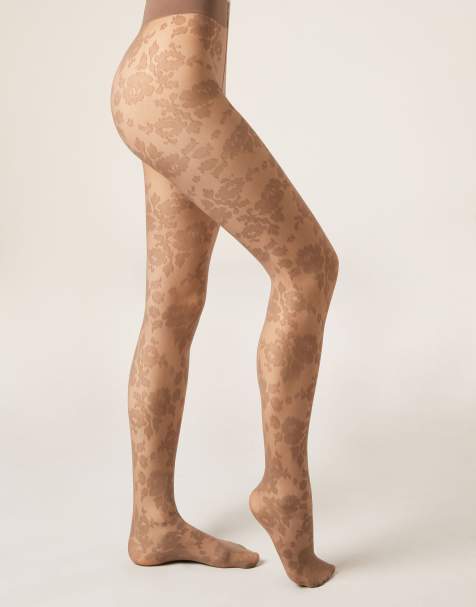 Calzedonia Floral sheer tights in taupe flowers - view 1