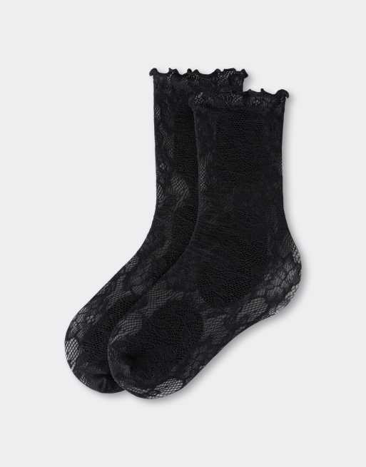 Calzedonia Floral socks without elastic in black, 3 of 4