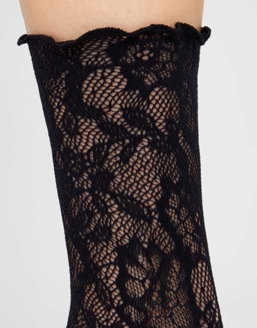 Calzedonia Floral socks without elastic in black, 4 of 4