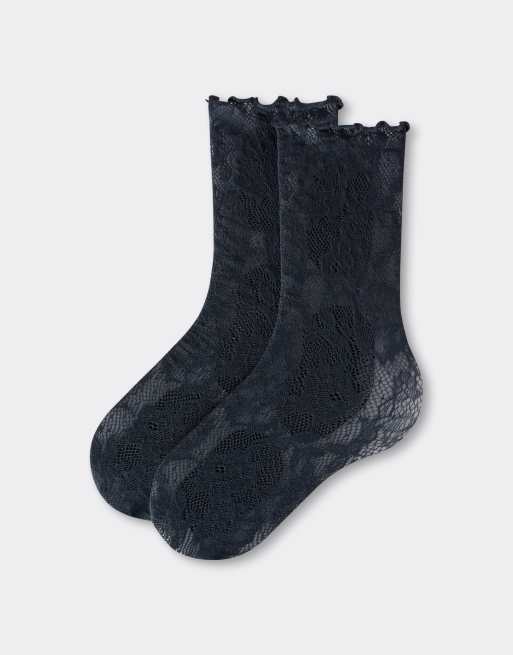 Calzedonia Floral socks without elastic in blue, 3 of 4