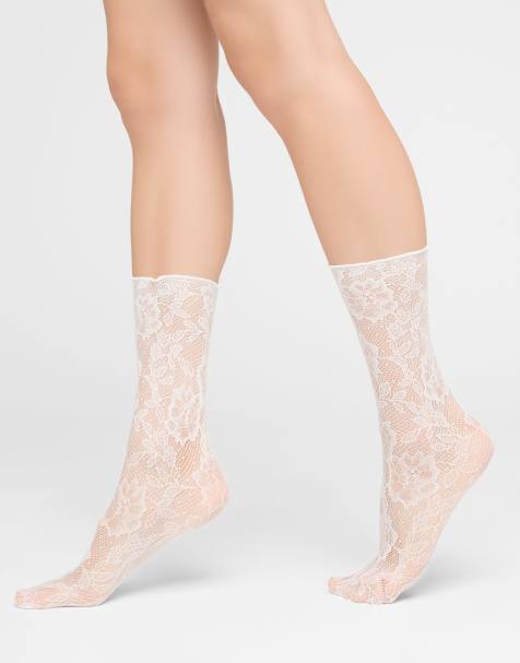 Calzedonia Floral socks without elastic in white - view 1