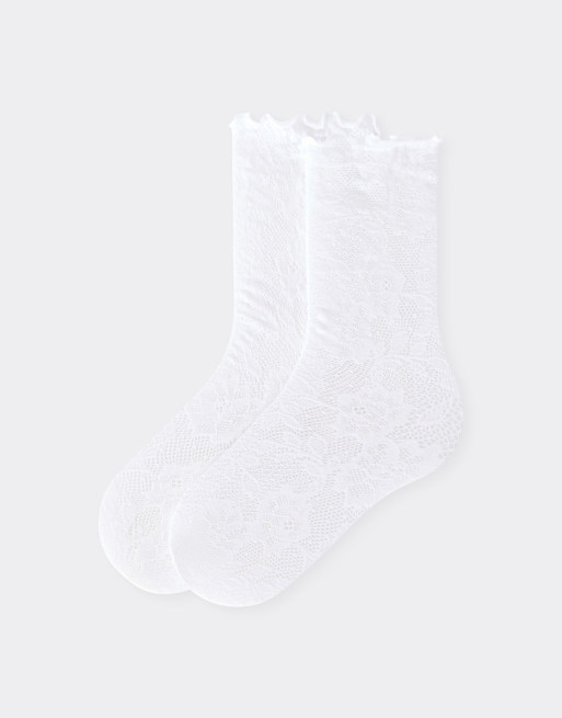 Calzedonia Floral socks without elastic in white, 3 of 4