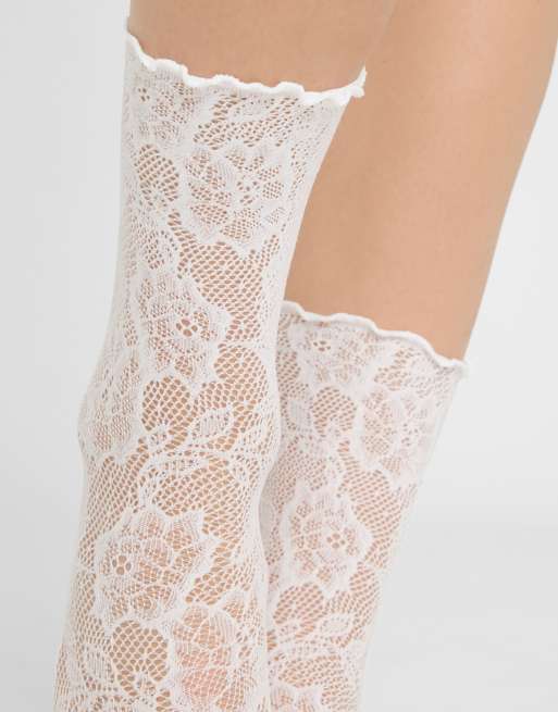 Calzedonia Floral socks without elastic in white, 4 of 4