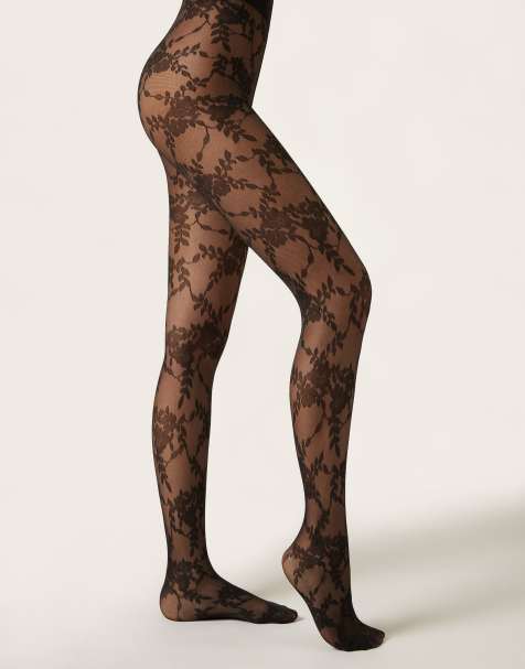 Calzedonia Floral tulle tights in black lace - view 1