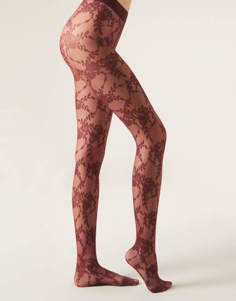 Calzedonia Floral tulle tights in grape lace effect - view 1