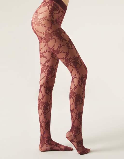 Calzedonia Floral tulle tights in grape lace effect