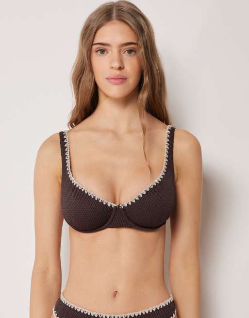 Calzedonia Fuller Bust Balconette bikini top bicolor embroidery in bicolor embroidery brown
