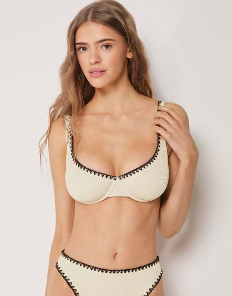Calzedonia Fuller Bust Balconette bikini top bicolor embroidery in white - view 1