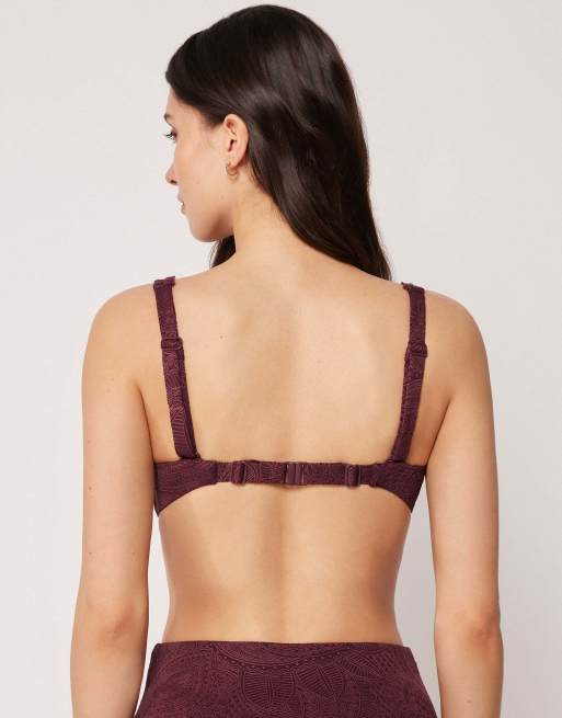 Calzedonia Fuller Bust Balconette bikini top precious jacquard in burgundy, 2 of 5