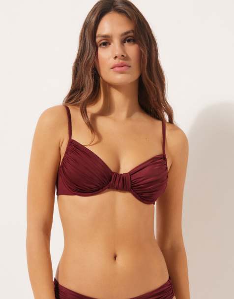 Calzedonia Fuller Bust Balconette bikini top shiny satin in dark red - view 1