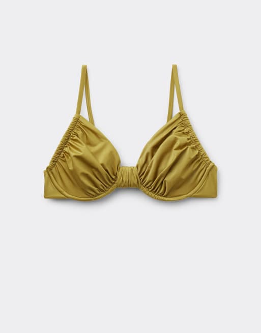 Calzedonia Fuller Bust Balconette bikini top shiny satin in shiny satin bronzed green, 5 of 5
