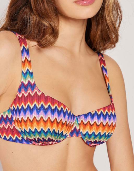 Calzedonia Fuller Bust Balconette bikini top vibrant chevron in multicolor, 3 of 5
