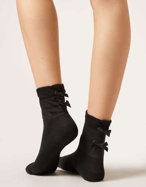 Calzedonia Gathered bow socks in black - view 1