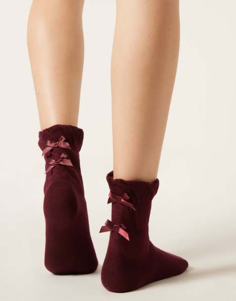 Calzedonia Gathered bow socks in bordeaux - view 1