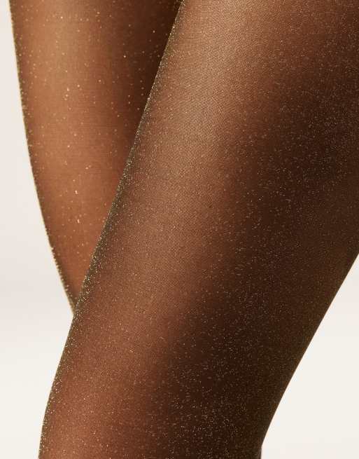 Calzedonia Glitter 20 denier sheer tights in light black gold glitter, 4 of 4