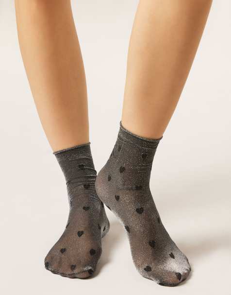 Calzedonia Glitter and heart sheer socks in black glitter hearts - view 1