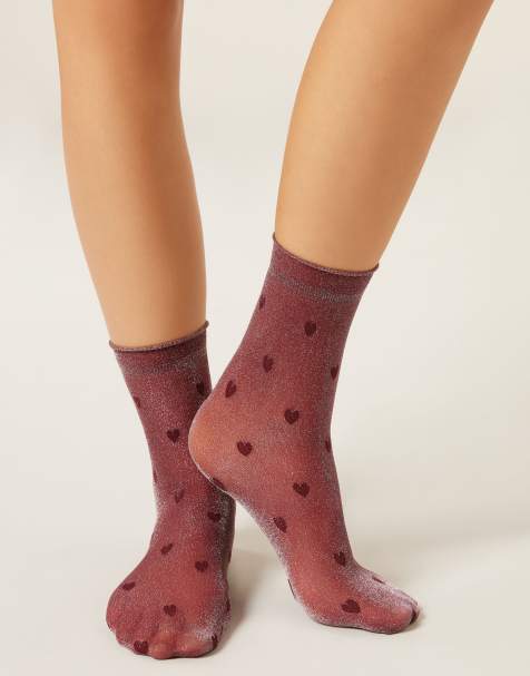 Calzedonia Glitter and heart sheer socks in burgundy glitter hearts - view 1