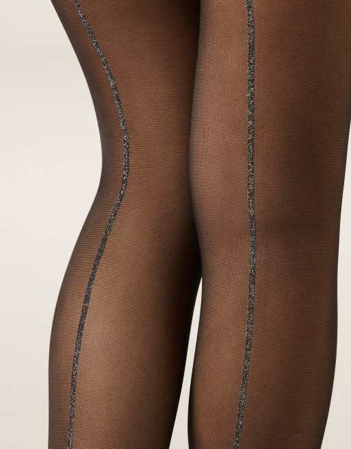 Calzedonia Glitter back seam sheer tights in black silver, 2 of 2