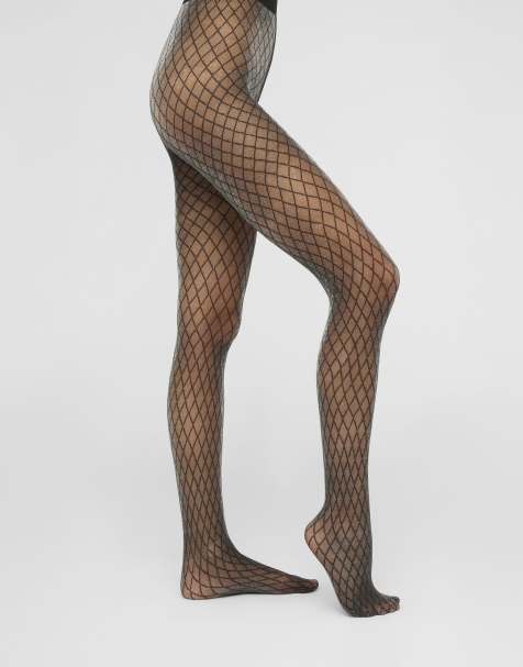 Calzedonia Glitter diamond-patterned sheer tights in black and silver - view 1