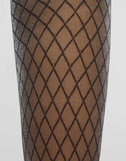 Calzedonia Glitter diamond-patterned sheer tights in black and silver, 3 of 3