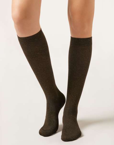 Calzedonia Glitter long socks in brown - view 1