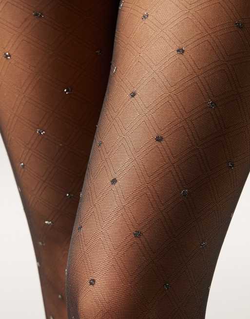 Calzedonia Glitter polka dot sheer tights in black silver glitter, 2 of 2