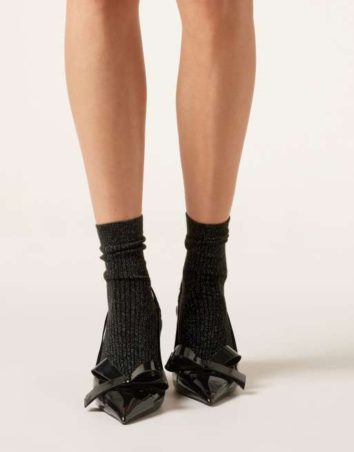 Calzedonia Glitter ribbed socks in anthracite black, 2 of 4