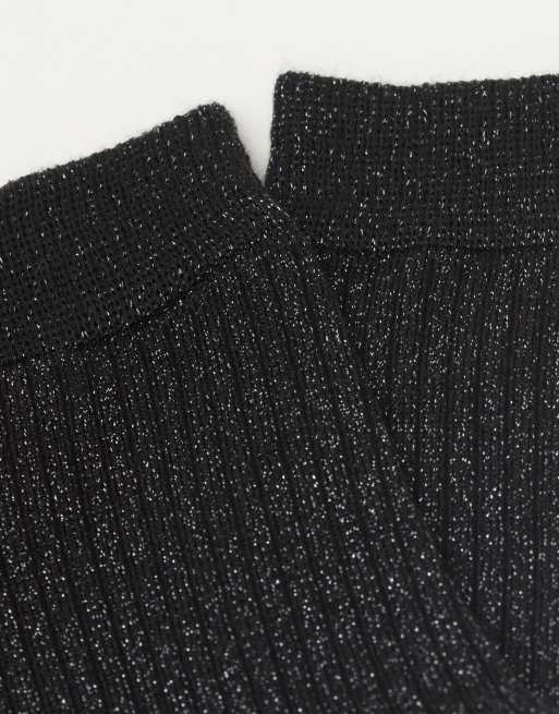 Calzedonia Glitter ribbed socks in anthracite black, 3 of 4