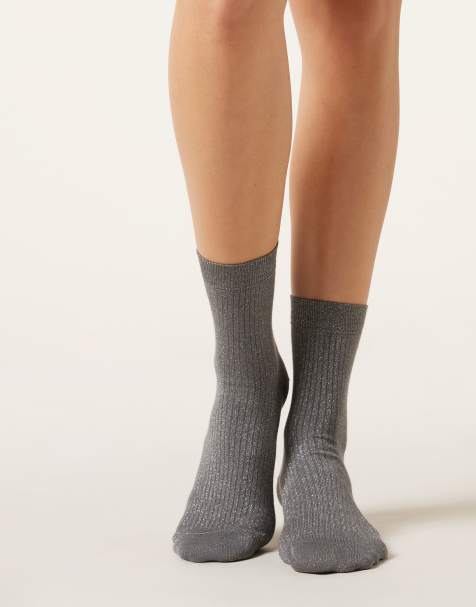 Calzedonia Glitter ribbed socks in grey - view 1