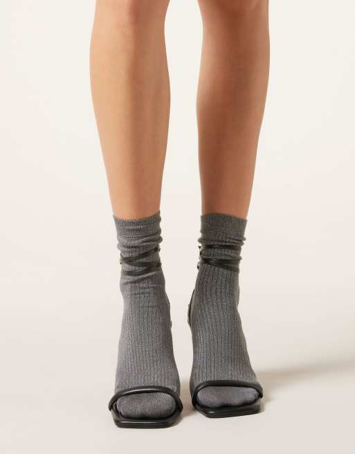 Calzedonia Glitter ribbed socks in grey, 3 of 3