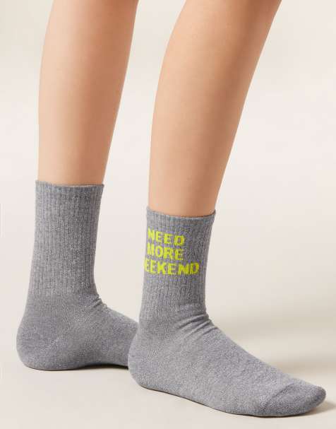 Calzedonia Glitter text socks in grey glitter - view 1
