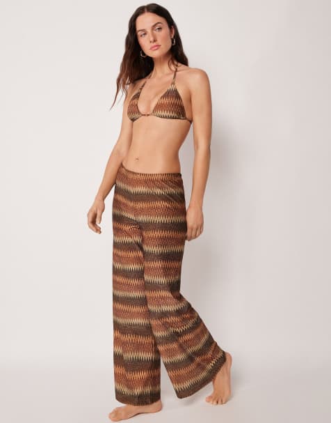 Calzedonia Golden chevron beach trousers in brown gold - view 1