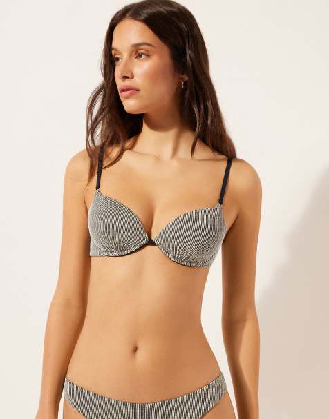 Calzedonia Golden stripes mix & match bikini set in gold black - view 1