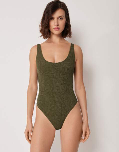 Calzedonia High-leg swimsuit crinkle waves in crinkle waves deep green - view 1