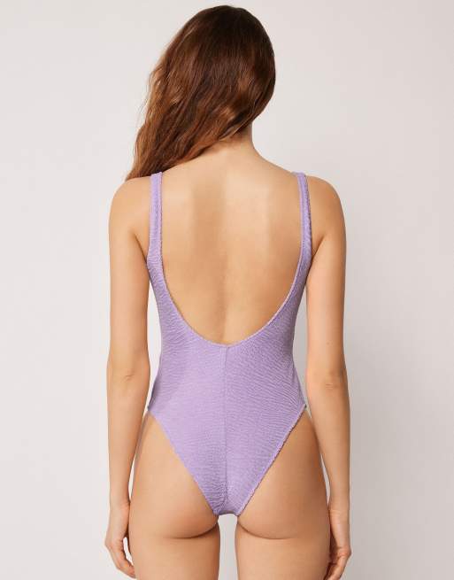 Calzedonia High-leg swimsuit crinkle waves in floral violet, 2 of 4