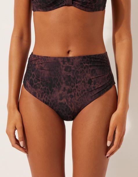 Calzedonia High-waist leopard print bikini bottom in dark brown animalier - view 1