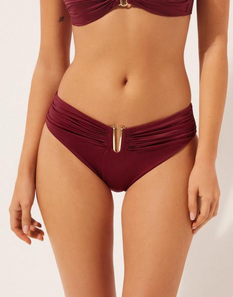 Calzedonia High-waisted bikini bottoms shiny satin in dark red
