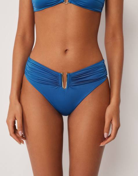 Calzedonia High-waisted bikini bottoms shiny satin in intense blue - view 1
