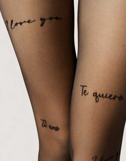Calzedonia I love you lettering sheer tights in black ASOS