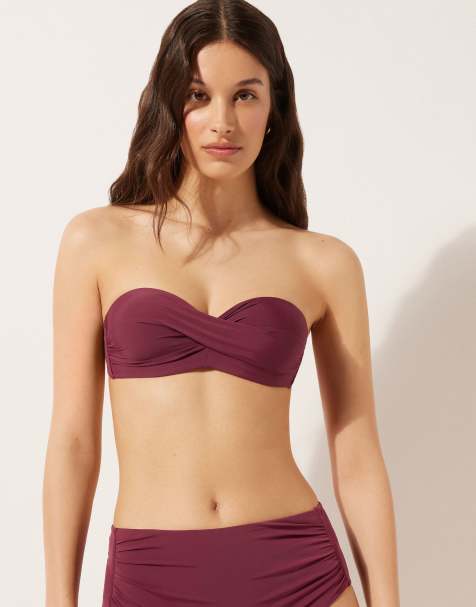 Calzedonia Fuller Bust Padded Bandeau Bikini Top Indonesia in Burgundy Red