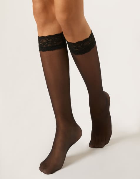 Calzedonia Knee-highs with lace frill in black lace - view 1