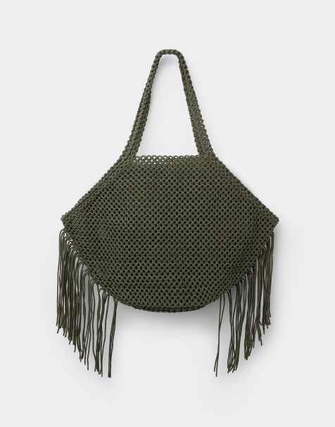 Calzedonia knitted beach bag in dark green - view 1